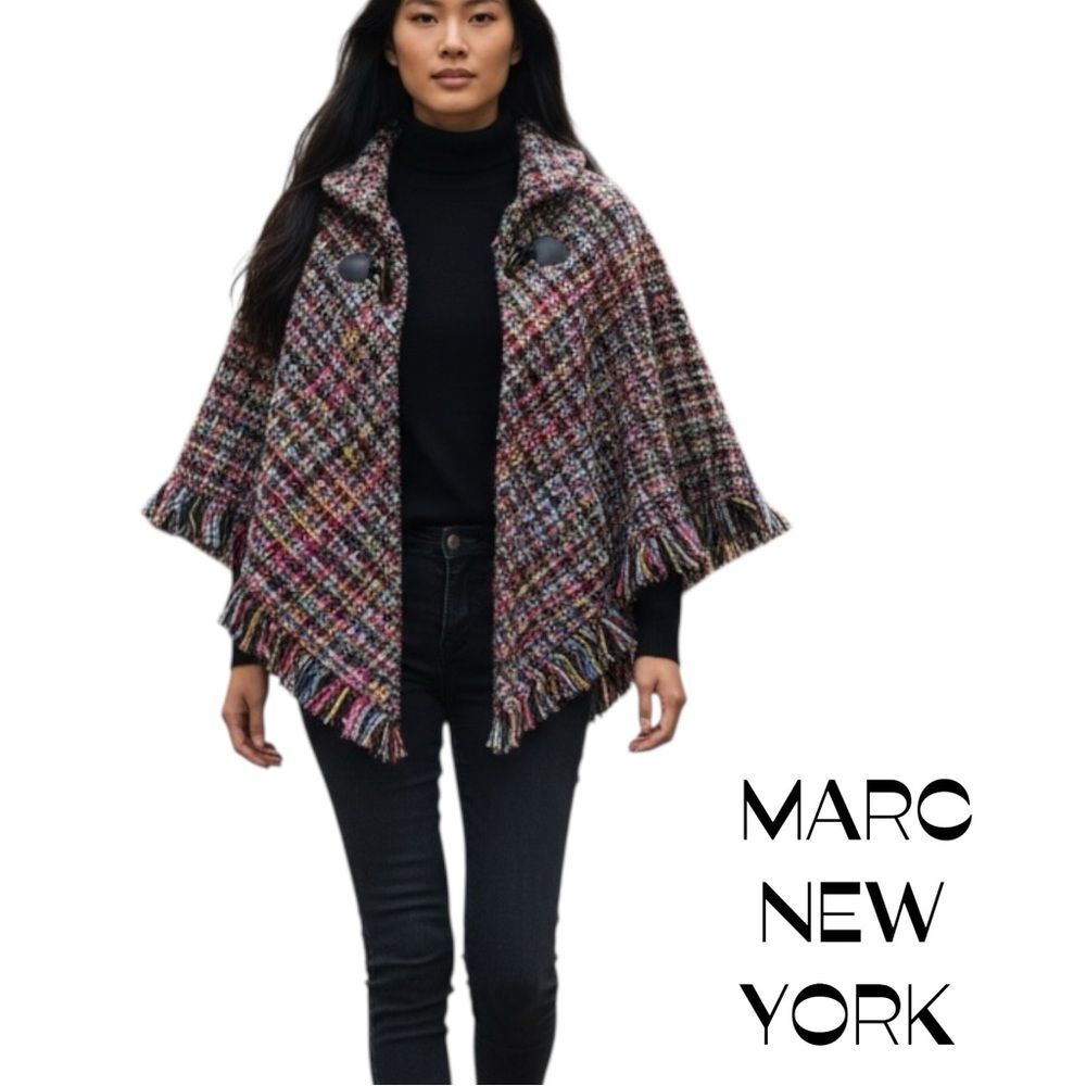 Marc New York Multi Colored Woven Fringe Cape One Size Cottage Cowgirl Chic
